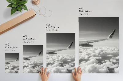 Kunstdruck leinwand Flugzeugflügel über den Wolken, Schwarz-Weiß-Stil