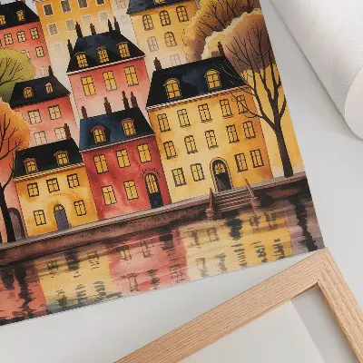 Wandposter stimmungsvolle Stadt bei Nacht mit Mond am Himmel