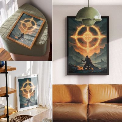 Wandposter Bezaubernde Landschaft, magisches Symbol, Ritter