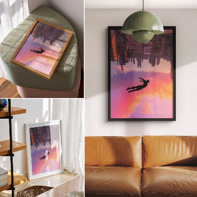 Kunstdruck leinwand Die Silhouette einer modernen Stadt vor einem farbenfrohen Himmel