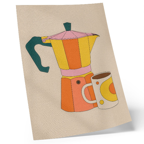 Wandposter Geometrische Kaffeekanne und Tasse, lebendige und optimistische Farben