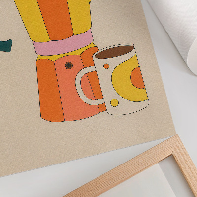 Wandposter Geometrische Kaffeekanne und Tasse, lebendige und optimistische Farben