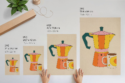 Wandposter Geometrische Kaffeekanne und Tasse, lebendige und optimistische Farben