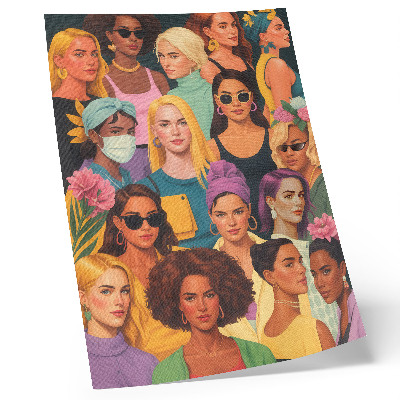 Poster Farbenfrohe Porträts von Frauen mit verschiedenen modischen Frisuren.