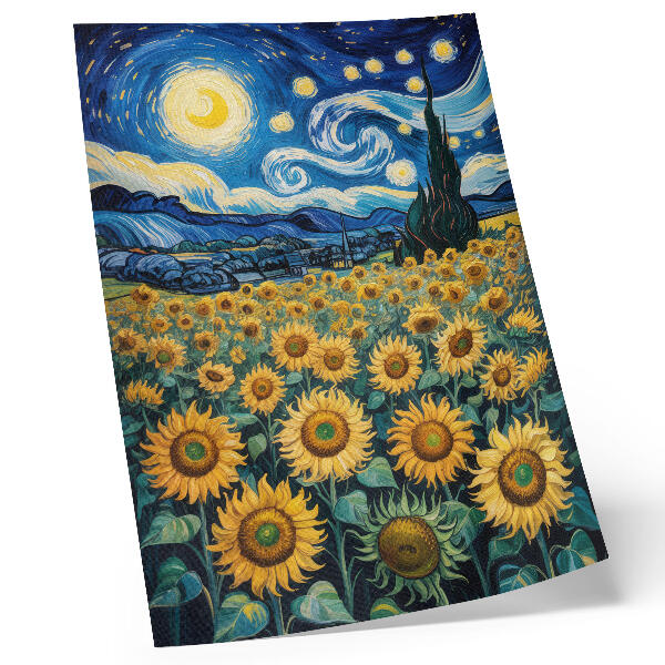 Wandposter Ein Sonnenblumenfeld unter einem Sternenhimmel