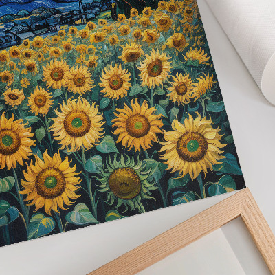 Wandposter Ein Sonnenblumenfeld unter einem Sternenhimmel
