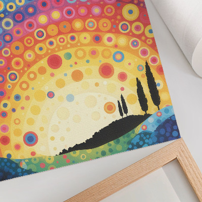 Poster Energiegeladene Regenbogenkreise vor dem Hintergrund eines Sonnenuntergangs