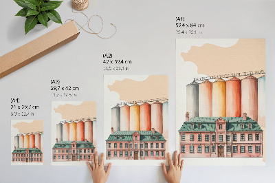 Wandposter Klassisches Gebäude und farbenfrohe Silos
