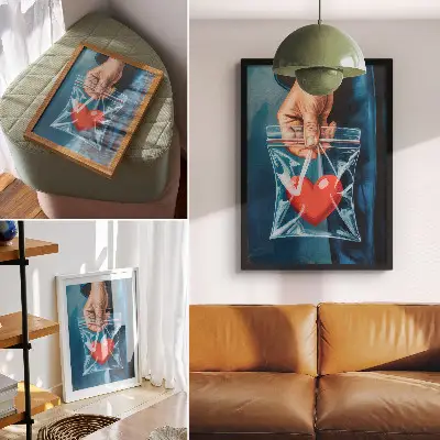 Kunstdruck auf Leinwand mit starken Kontrasten in Rot und Blau im modernen Stil