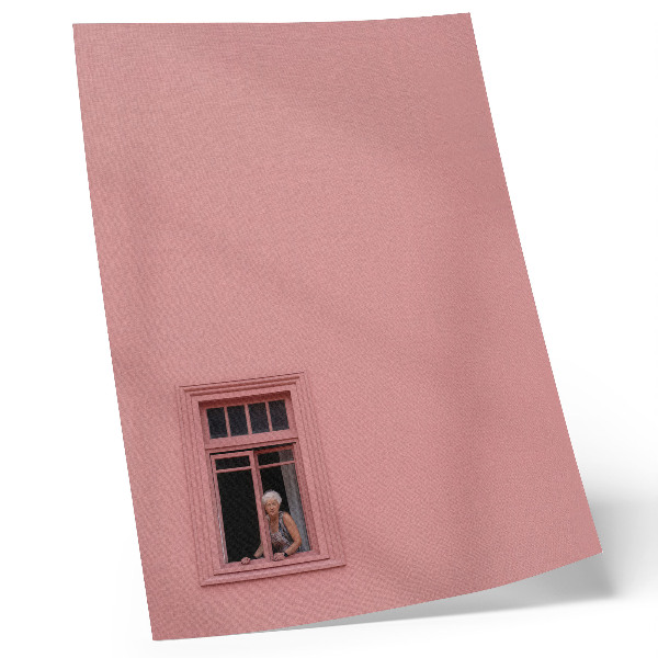 Wandposter Rosa Wand mit einem Fenster