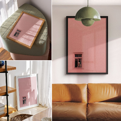 Wandposter Rosa Wand mit einem Fenster