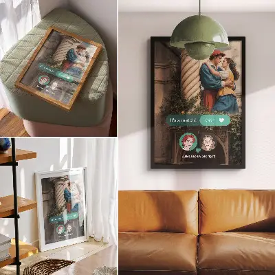 Poster Liebesszene mit klassischer Atmosphäre und grünem Arrangement