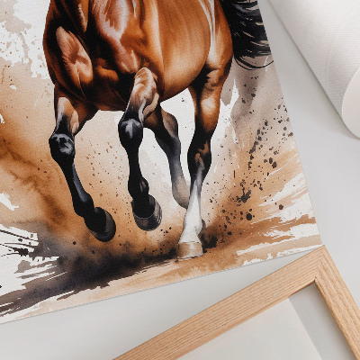Wandposter Pferde in Bewegung vor beigen Hintergrundflecken