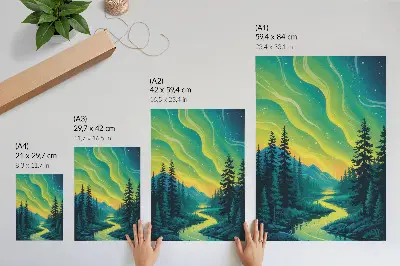 Poster Aurora vor dem Hintergrund von Wald und Fluss in harmonischen Farben