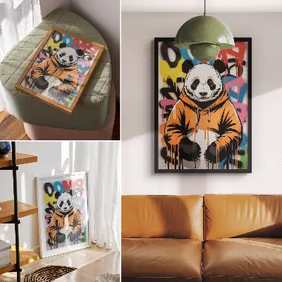 Leinwand-Kunstdruck Panda im Graffiti-Sweatshirt im Streetstyle
