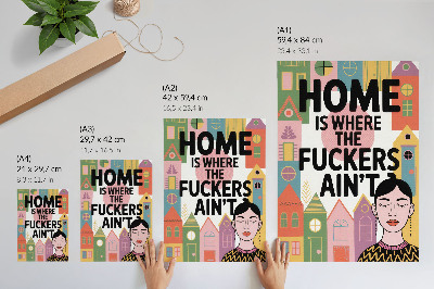 Wandposter Bunte geometrische Häuser, Gesicht, geschlossene Augen