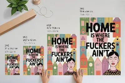 Wandposter bunte geometrische Häuser mit Gesicht und geschlossenen Augen