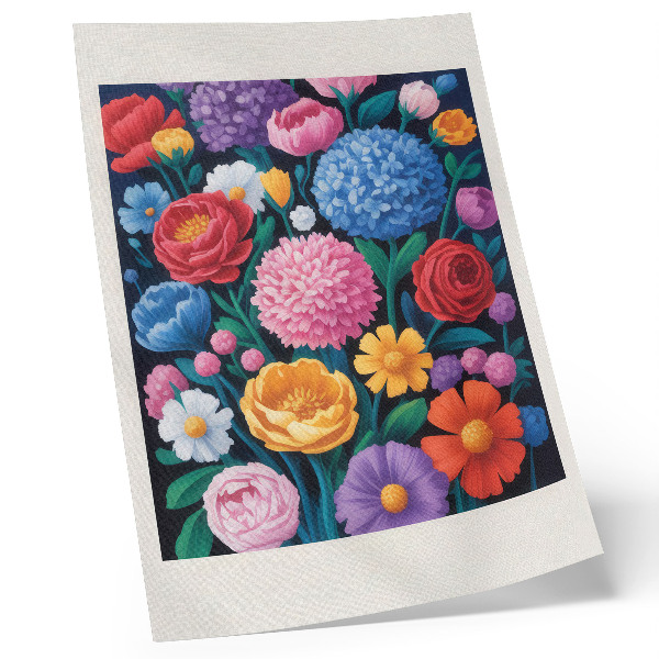 Poster Illustration mit bunten Blumen auf grünem Hintergrund