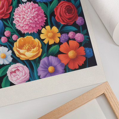 Poster Illustration mit bunten Blumen auf grünem Hintergrund