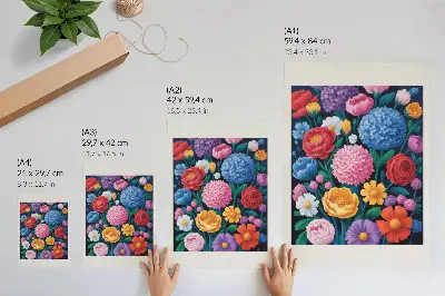 Poster mit bunter Blumenillustration auf grünem Hintergrund