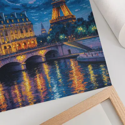 Poster mit dem Eiffelturm in Paris bei Vollmond in der Nacht