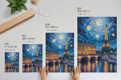 Poster Paris bei Nacht, Vollmond, Eiffelturm
