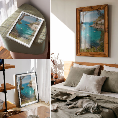 Poster Eine Bucht mit Booten und einem Haus in einer malerischen Landschaft