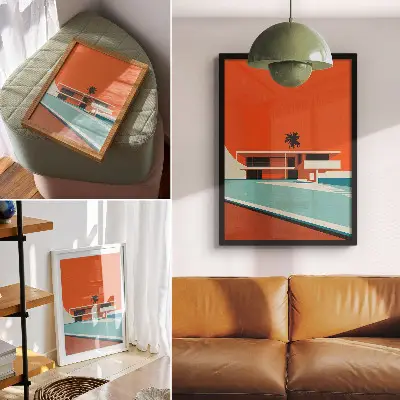 Poster Villa Orange Sky minimalistische Komposition