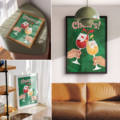 Poster Bunte Brillen, grüner Hintergrund, dynamischer Stil
