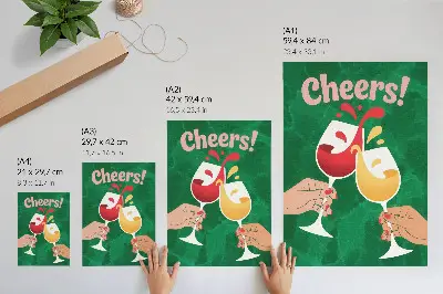 Poster bunte Brillen auf grünem Hintergrund im dynamischen Stil