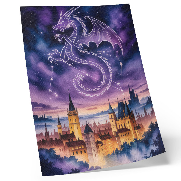 Kunstdruck leinwand Fantasiewelt, Drachenschloss, Himmel, Sterne, Weltraum