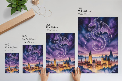 Kunstdruck leinwand Fantasiewelt, Drachenschloss, Himmel, Sterne, Weltraum