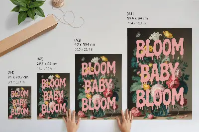 Wandposter Blumenmotiv mit rosa Schriftzug für positive Energie
