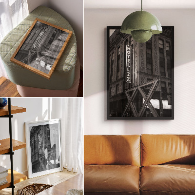 Wandposter Schwarz-weiße Architektur mit Neonlichtern vom Hotel