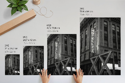 Wandposter Schwarz-weiße Architektur mit Neonlichtern vom Hotel