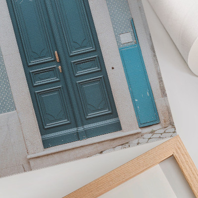 Kunstdruck leinwand Blaue Tür mit weißen Architekturelementen