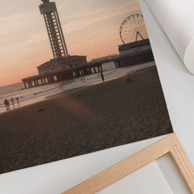 Wandposter Strandturm, pastellfarbener Himmel, Rundumblick