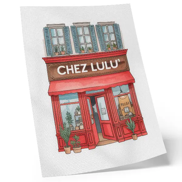 Poster mit Architektur-, Café- und Pflanzen-Motiven in Pastellfarben