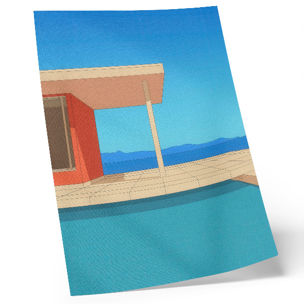 Wandposter Das leuchtend orangefarbene Gebäude und die blaue Aussicht