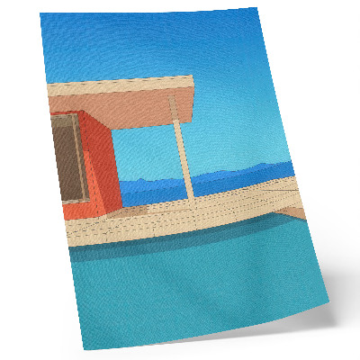 Wandposter Das leuchtend orangefarbene Gebäude und die blaue Aussicht