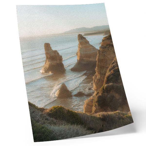 Wandposter Felsenklippen, Sonnenuntergang am Meer