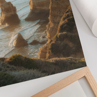 Wandposter Felsenklippen, Sonnenuntergang am Meer