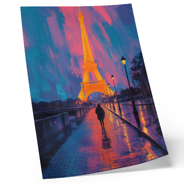 Wandposter Abend in der Stadt, Neonlichter, Regen, Moderne