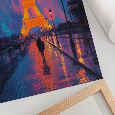 Wandposter Abend in der Stadt mit Neonlichtern im Regen im modernen Stil
