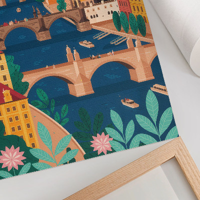 Poster Eine farbenfrohe Stadt mit Brücken, Natur und Himmel
