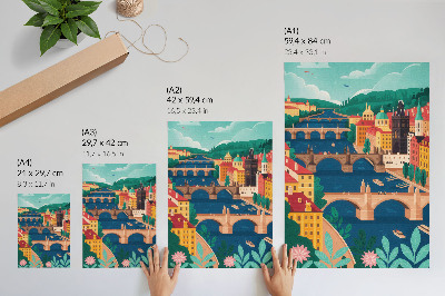 Poster Eine farbenfrohe Stadt mit Brücken, Natur und Himmel