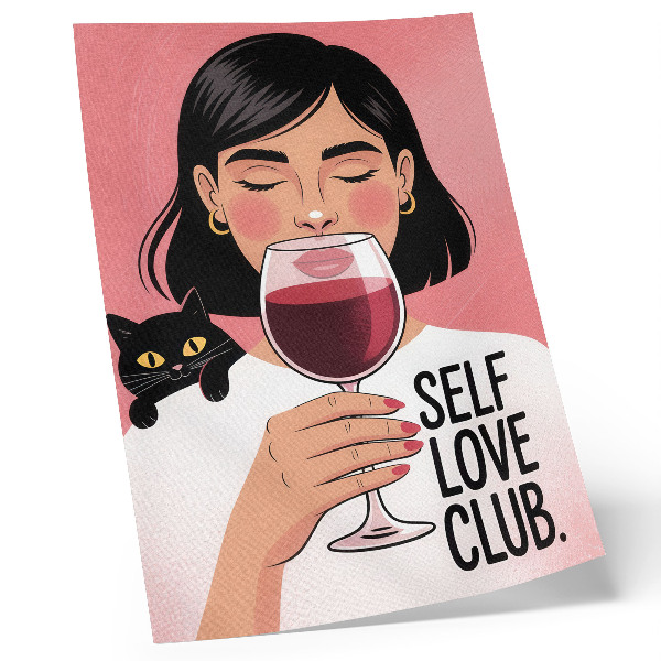 Kunstdruck leinwand Frau mit Wein und Katze im Illustrationsstil