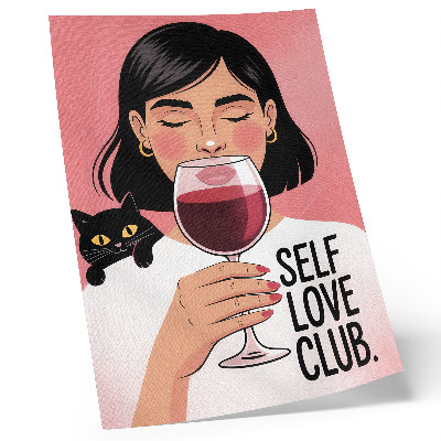 Kunstdruck leinwand Frau mit Wein und Katze im Illustrationsstil