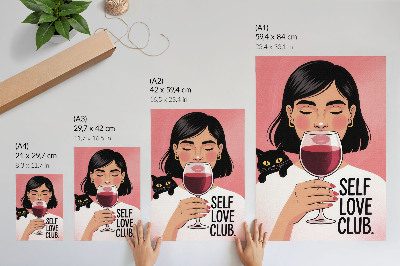 Kunstdruck leinwand Frau mit Wein und Katze im Illustrationsstil