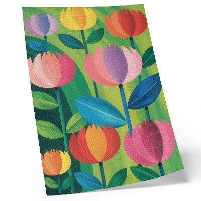 Wandposter Bunte geometrische Blumen und Blätter auf grünem Hintergrund